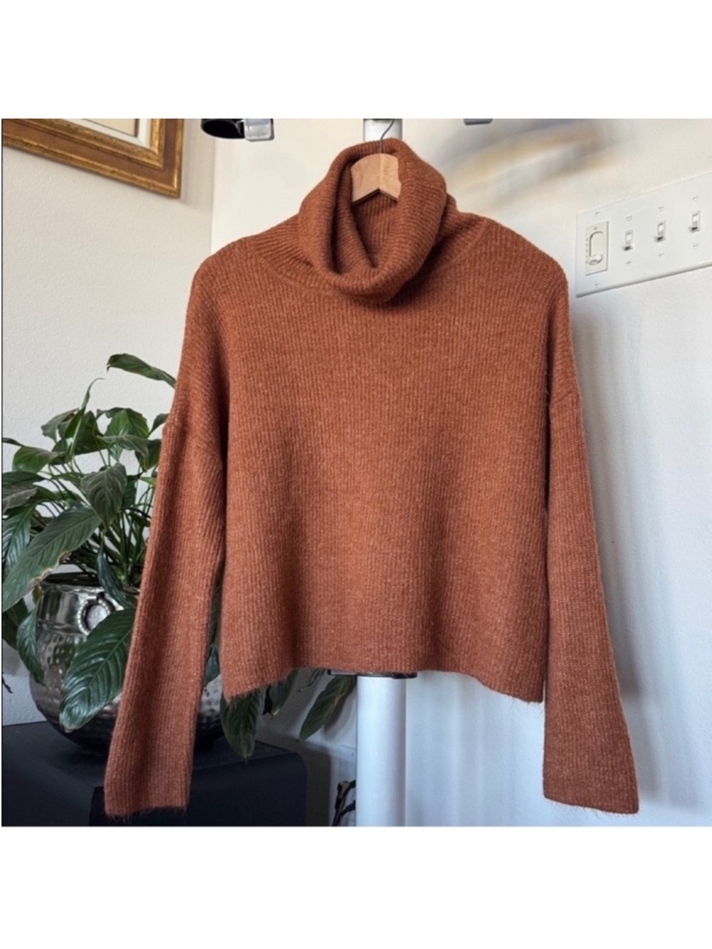 Nordstrom Dreamers Knit Sweater Sz L Rust Burnt Orange Funnel Neck soft Cozy